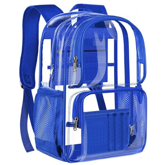 Clear Backpack Heavy Duty, See Through Bag, Transparent Stadium Bag, Blue - Picture 1 of 4